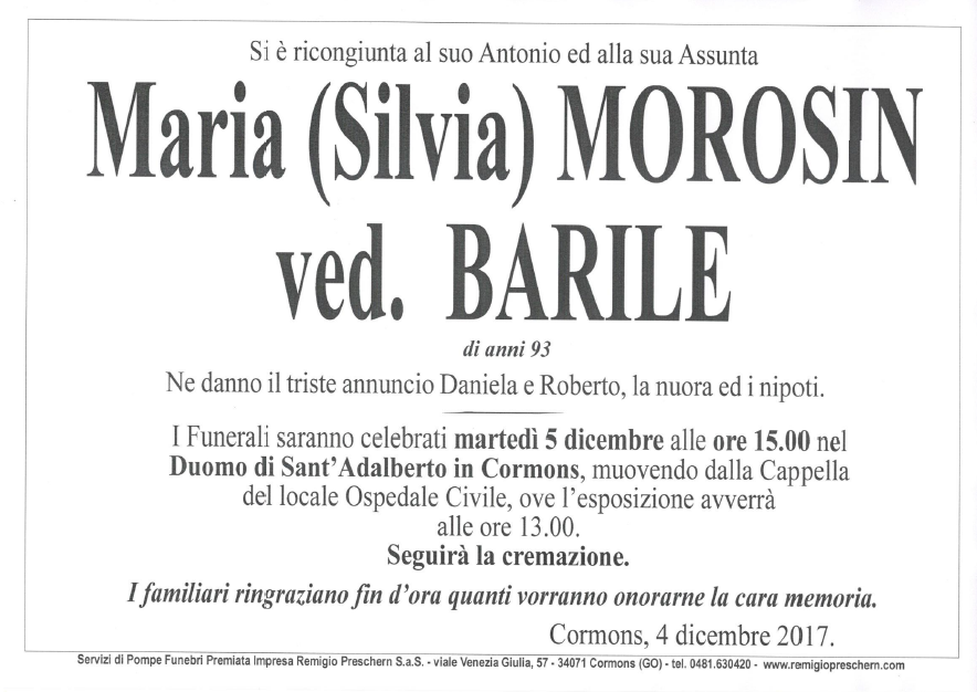 Necrologio Maria Silvia Morosin